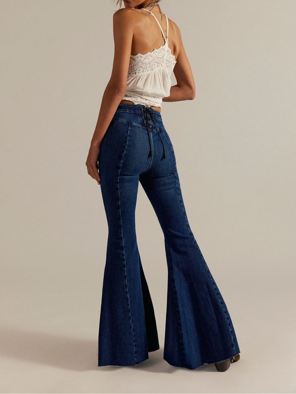Free People CRVY High Rise Lace Up Flare Denim Jeans Size 26/0